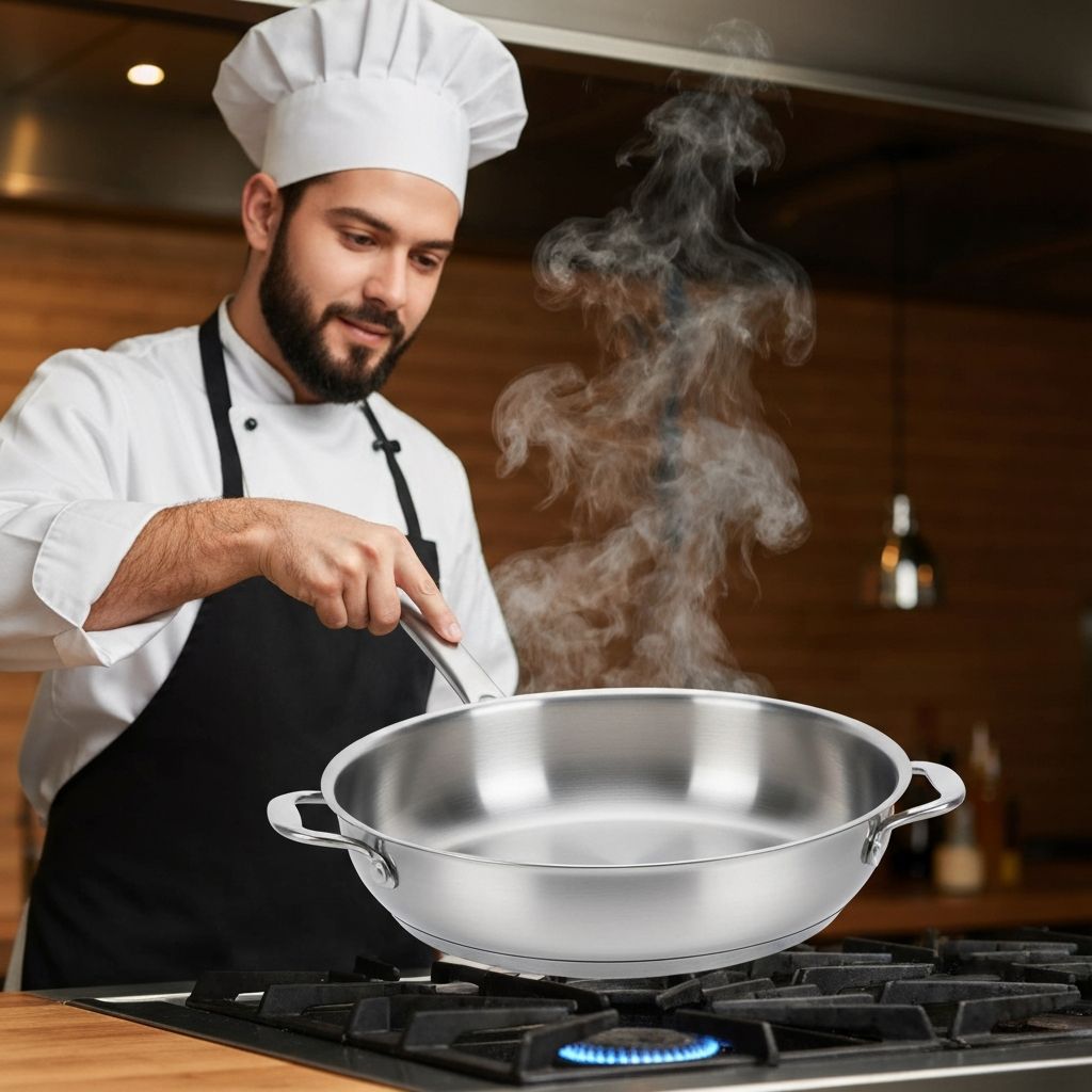 Professional Chef Cooking with Tramontina Stainless Steel Pan